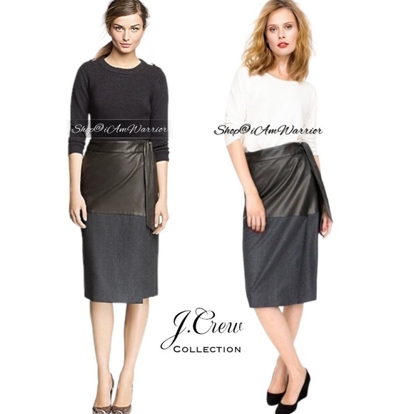J.Crew Collection RARE nappa leather & wool flannel wrap skirt *shop@iamwarrior - Picture 1 of 12